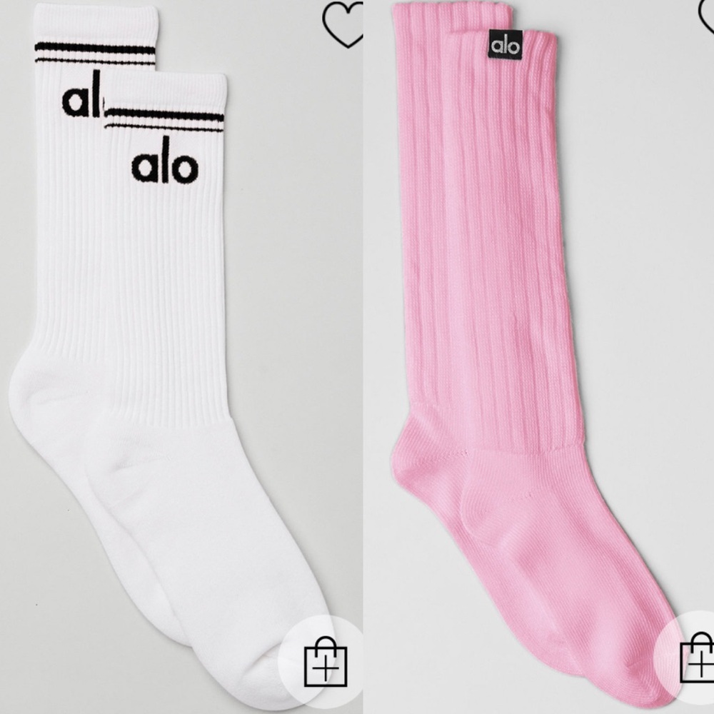 NWT Alo Bundle Unisex Throwback Socks Black / White and Sweet Pink Scrunch Socks